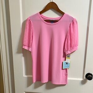 CeCe Bubblegum Pink Top with Sheer Sleeves